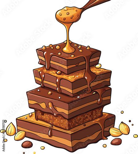 Cartoon Stack of Chocolate Brownies,  Cute Dessert Illustration.new 2025 trendy
