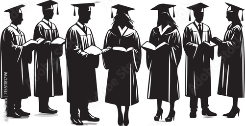 Group of Graduation Students Silhouette,  Academic Ceremony Vector Illustration.new 2025 trendy