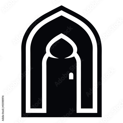 Ornate Black and White Arabic Archway Door Icon with Doorway Detail