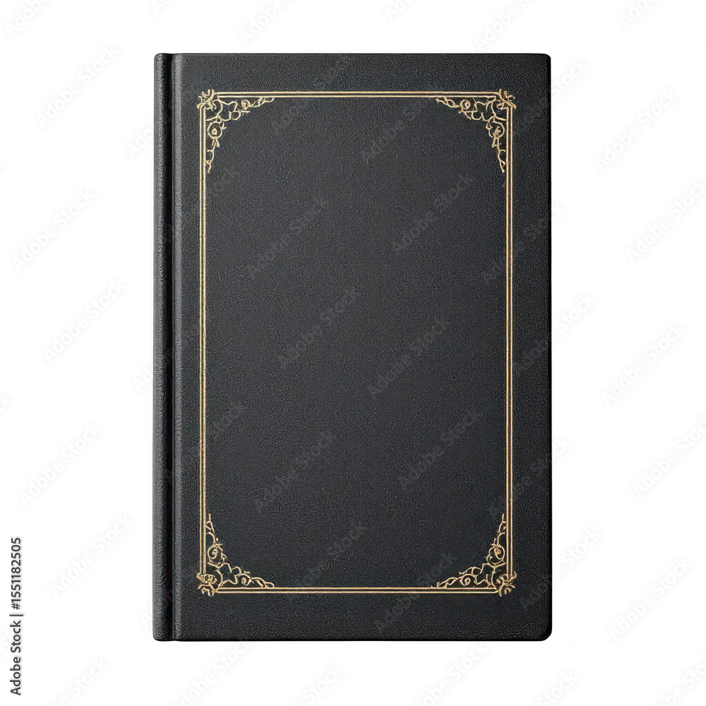 Fototapeta premium Antique Journal in Dark: A detailed shot of an antique journal with a black cover, vintage design, embodying the spirit of a bygone era.