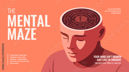 Mind Maze - Abstract Mental Health Concept of Overthinking and Anxiety Vector illustration Design