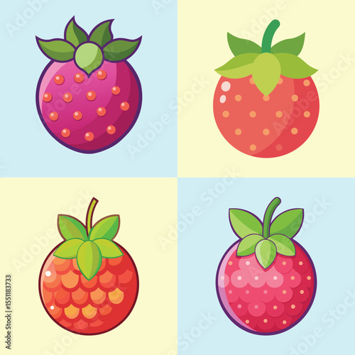Yum berry Flat Style Fruit Vector Illustration