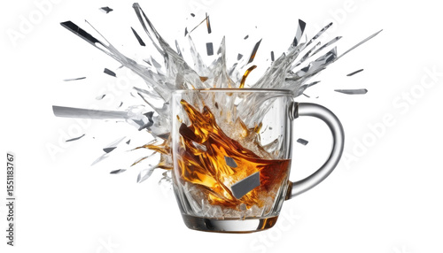Fresh liquid water with a dynamic splash in a transparent glass, isolated on a clean white background