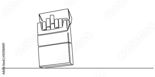 continuous line vector illustration of a pack of filter cigarettes, Vector illustration, open cigarette pack in one line, cigarette box continuous one line drawing, single line of cigarettes in pack.