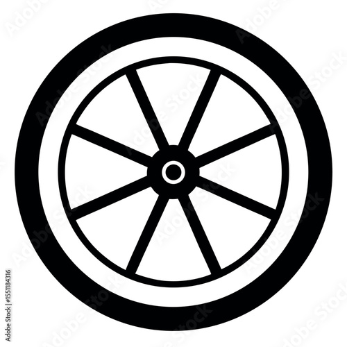Black and White Illustration of a Simple EightSpoke Wheel with Circular Rim Design