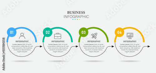 Line step infographic. 4 options workflow diagram, circle timeline number infograph, process steps chart. Linear vector infographics. Process order infographic arrow and steps point illustration