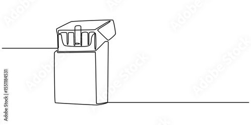 continuous line vector illustration of a pack of filter cigarettes, Vector illustration, open cigarette pack in one line, cigarette box continuous one line drawing, single line of cigarettes in pack.