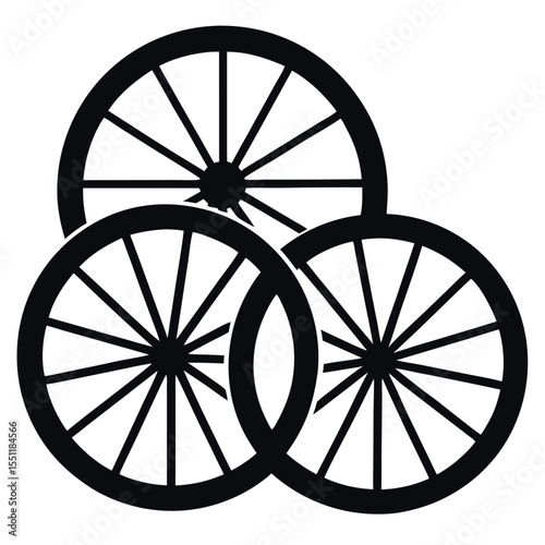 Intersecting Wheels Black and White Illustration of Three Overlapping Wheels with Spokes