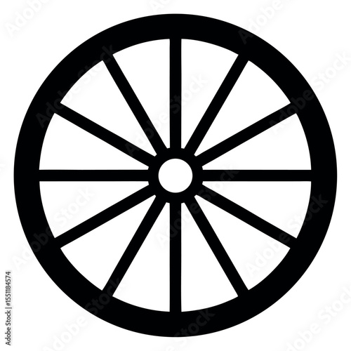 Simple Black and White Illustration of a Circular Wheel with Spokes and Central Hub