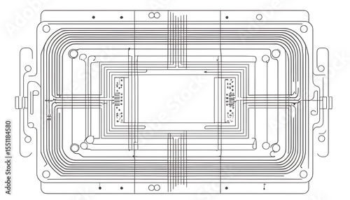 Detailed Technical Drawing of a Complex Electronic Circuit Board