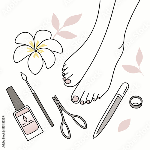 Pedicure serenity: A minimalist depiction of foot care with floral aesthetics
