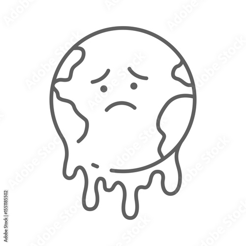 Melting Earth Icon. Climate Anxiety Outline. Editable Stroke Planet. Global Warming Symbol. Environmental Crisis Sign. Climate Change Awareness.