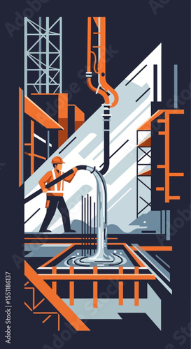 Concrete Pouring at Construction Site – Civil Engineering Illustration