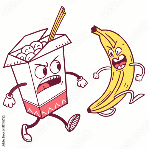 Animated Food Chase: A playful Pursuit Between an Angry Noodle Box and Banana