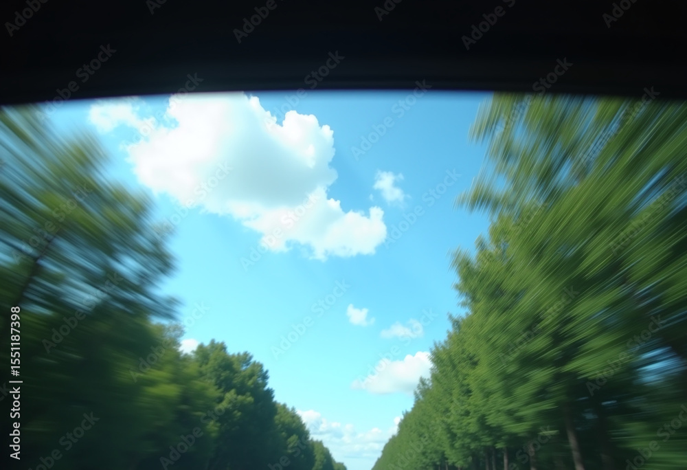Fototapeta premium Skylight Sunroof View with Passing Trees and Sky