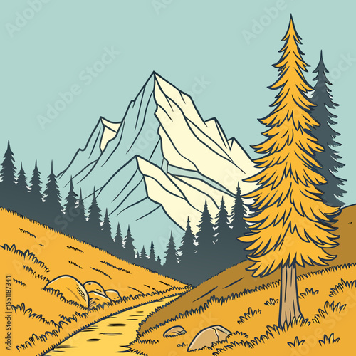 Serene vista of a rugged mountainscape with vibrant hues and dynamic textures