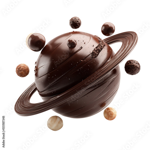 Delicious chocolate saturn planet dessert gourmet cocoa sweet dark milk truffle confectionary creation on transparent background