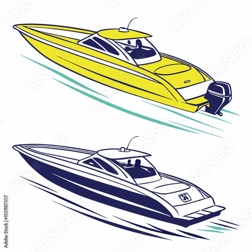 Dynamic duo: a stylized illustration showcasing two vibrant speedboats in motion