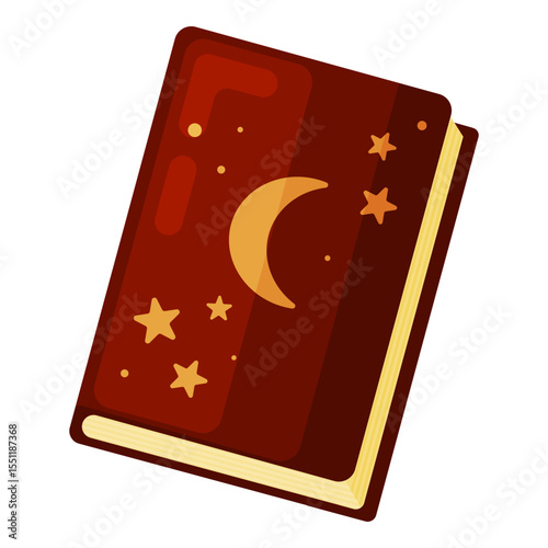 Mystical Magic Book with Moon and Stars