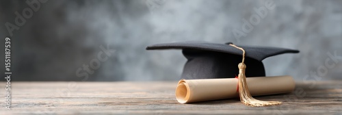 Celebration of Academic Achievement With Floating Graduation Cap and Diploma on Soft Educational Background