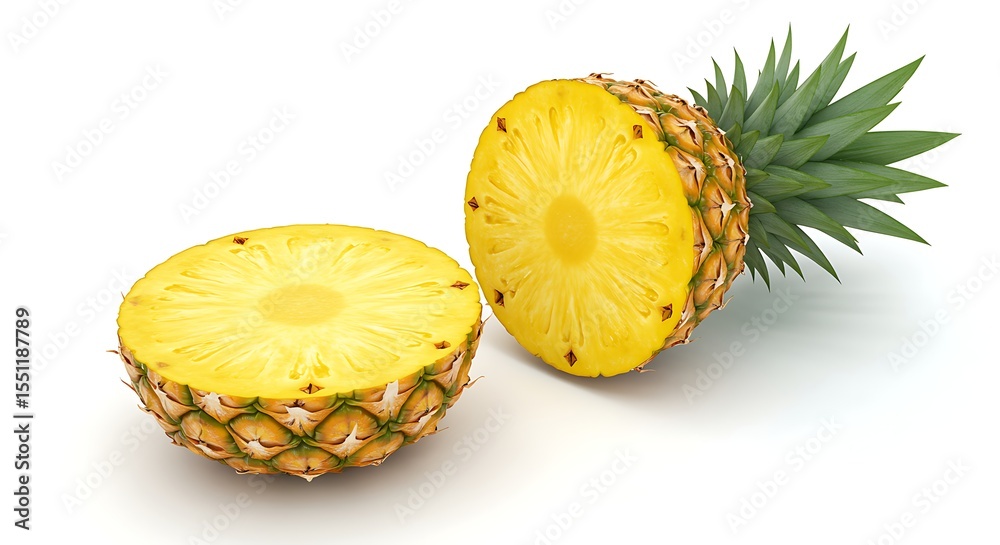 Ripe Yellow Pineapple Halved on White Background fruit Ripe Yellow Pineapple Halved on White Background fruit