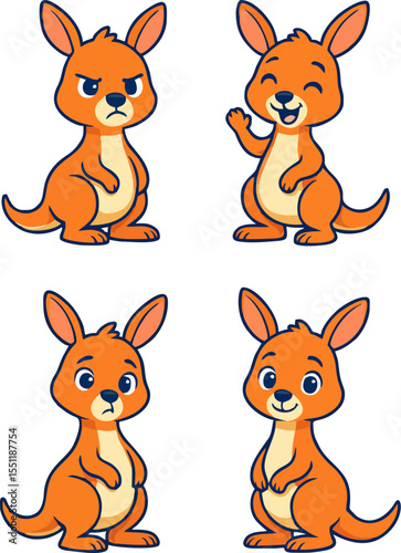 cute cartoon kangaroo faces with different emotions for kids vector animal character illustration