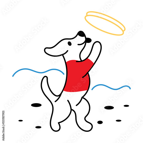 A doodle style illustration of dog playing
