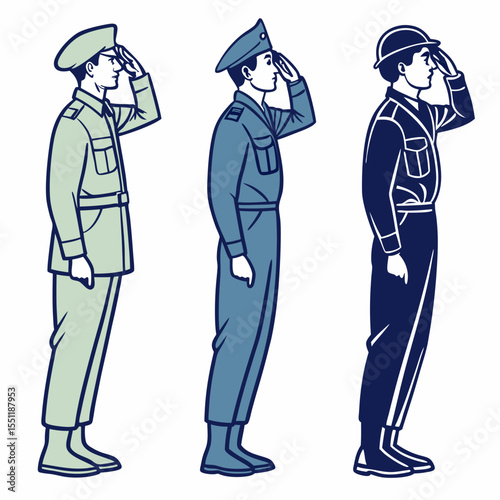 Symbolic depiction of uniformed figures saluting, an illustration of military tribute