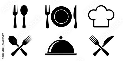 Restaurant and Food Icon Set. Cooking, Dining, and Culinary Silhouette Collection