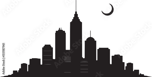Night City Skyline Silhouette Urban Landscape Vector Art