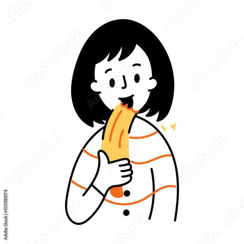 A drawing style illustration of character eating 
