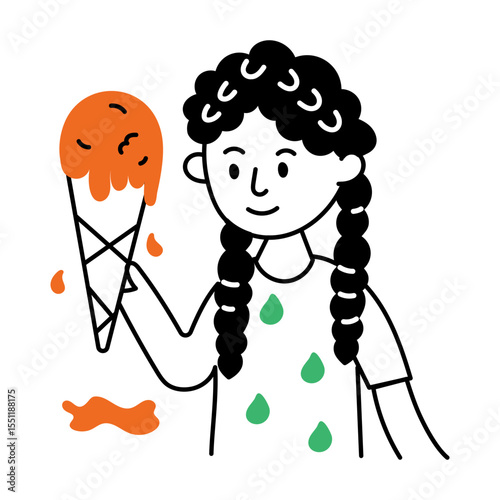 A hand drawn style illustration of melting cone
