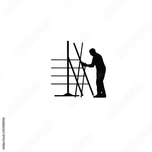 Silhouette of a person studying ice cores for climate research on white background