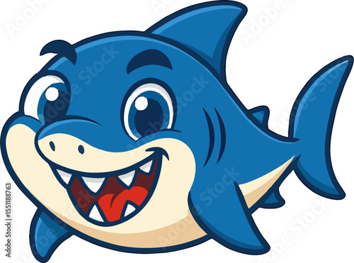 cute cartoon shark character with big smile and sharp teeth for kids vector sea animal illustration