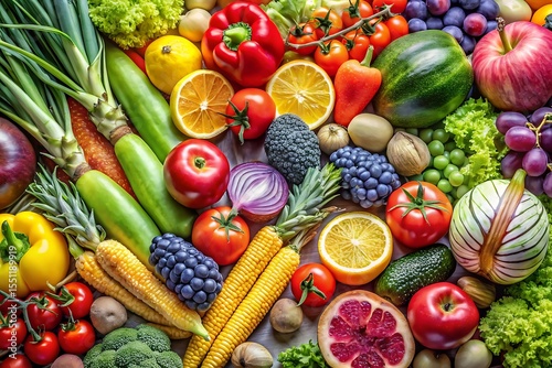 Wallpaper Mural Colorful assortment of fruits and vegetables including apples, oranges Torontodigital.ca