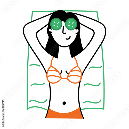 A drawing style illustration of sunbathing
