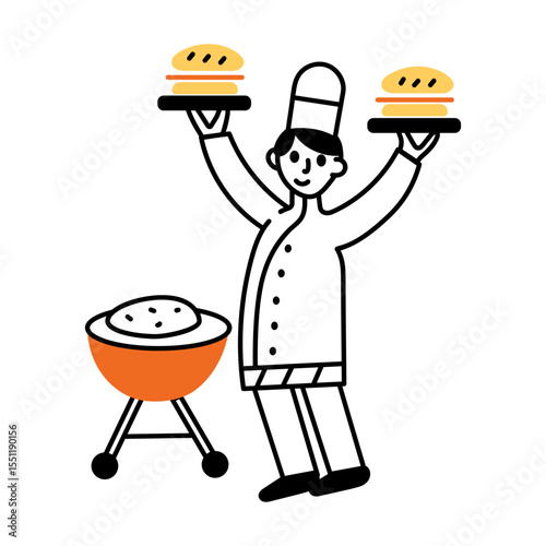A drawing style illustration of grilling

