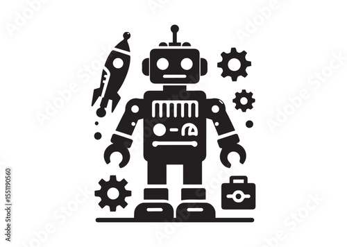 Toy Robot silhouette vector, Robot Icon
