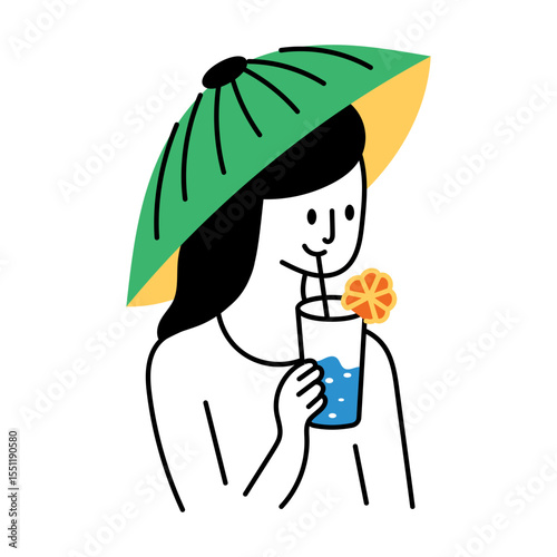A drawing style illustration of girl drinking
