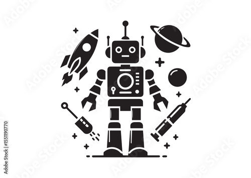 Toy Robot silhouette vector, Robot Icon