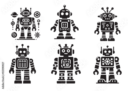 Toy Robot silhouette vector, Robot Icon Set