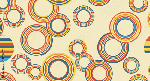 Seamless retro pattern with colorful concentric circles for textile and wallpaper designs