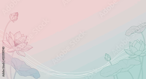 Elegant lotus flower outline design on soft pastel gradient backdrop for nature themes