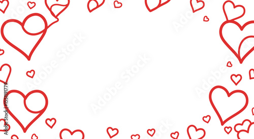 Romantic heart frame with red outlines on a white background design for love card