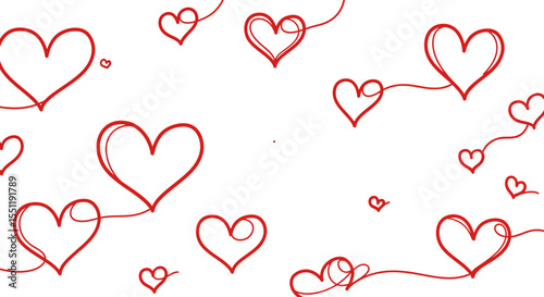 Heartfelt connection: Hand-drawn hearts in red on a white background with expressive lines