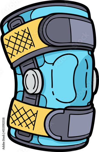 Cartoon Knee Brace with Yellow Straps and Blue Padding