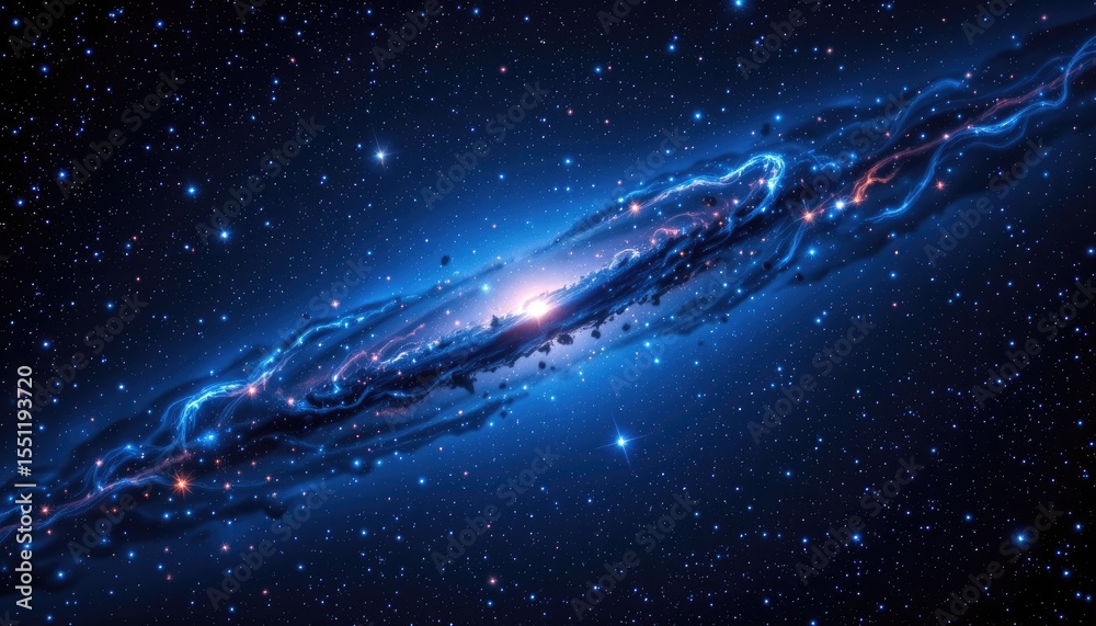 Naklejka premium Stunning Spiral Galaxy in Deep Space with Bright Stars and Nebulae