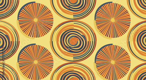 Retro circular pattern background with warm earth tones and geometric designs