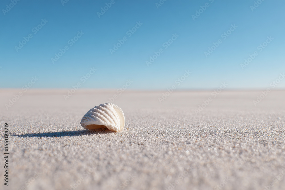 Obraz premium minimalistic composition featuring single seashell resting on soft light sand