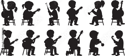 Silhouettes of children playing musical instruments